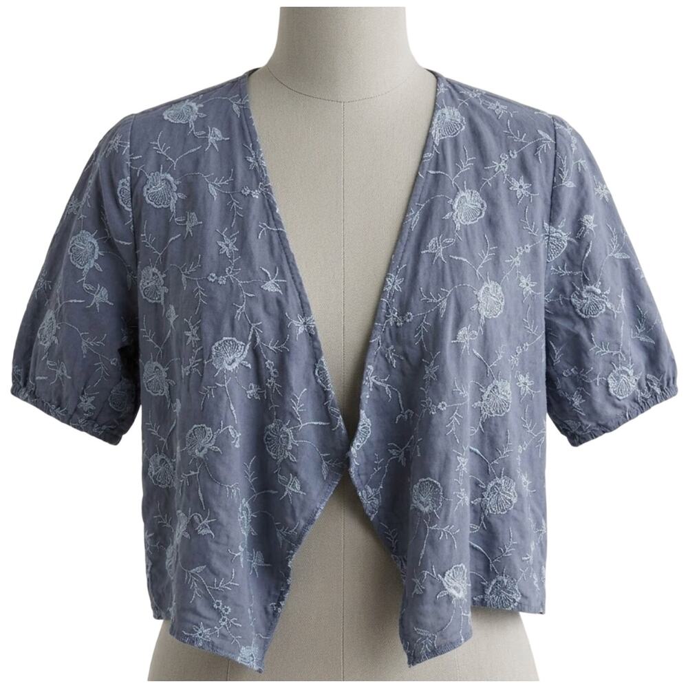Abercrombie Fitch Kimono Jacket ONE SIZE Gray Open Front Embroider Fairy Grunge